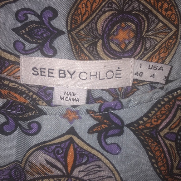 CHLOE Silk Blouse/ Bold Purple, Teal, and Mustard / Bell Sleeves - Picture 3 of 5